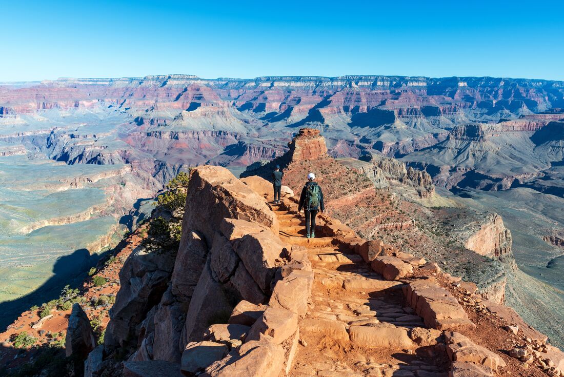 Walking out into the expanse of the Grand Canyon on the South Kaibab Trail