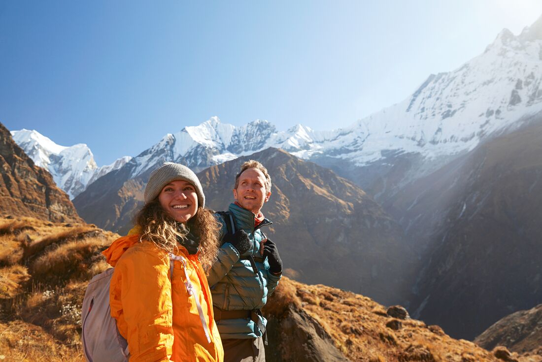 Travellers marvel at the Annapurna mountain range in northern Nepal