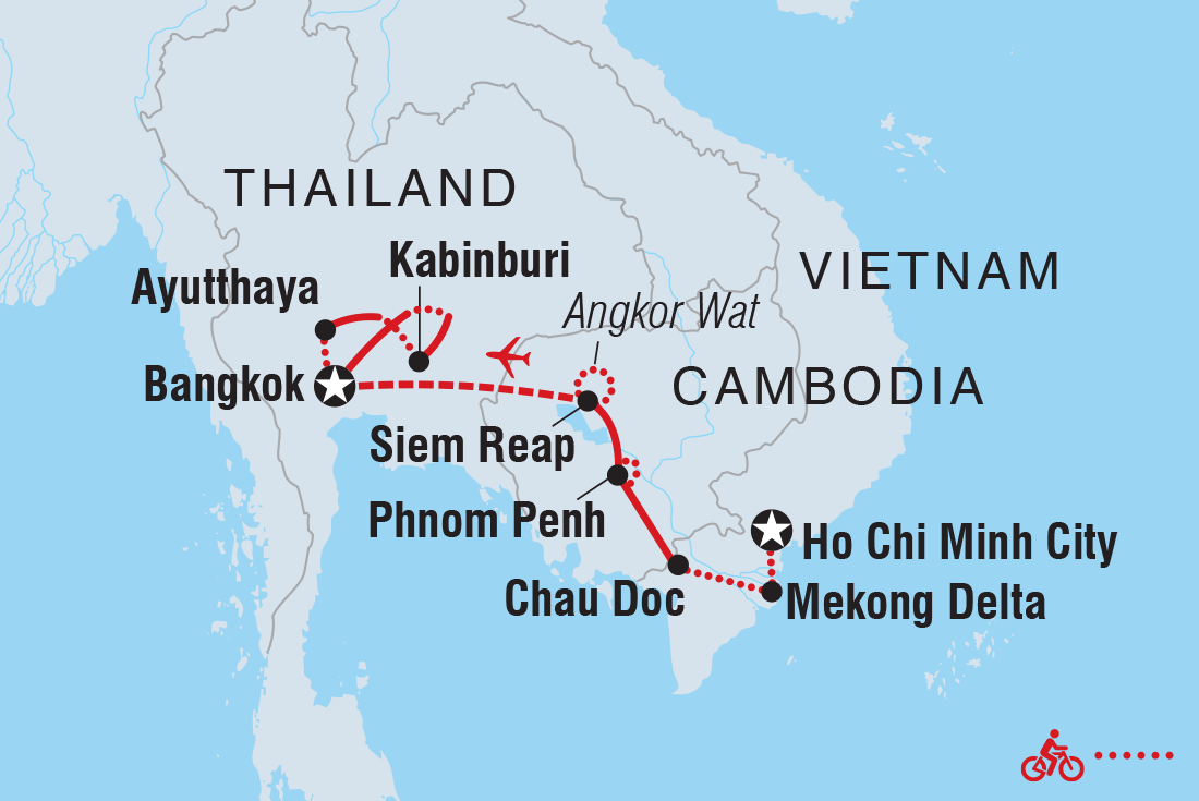 Map of Cycle Vietnam, Cambodia & Thailand including Cambodia, Thailand and Vietnam