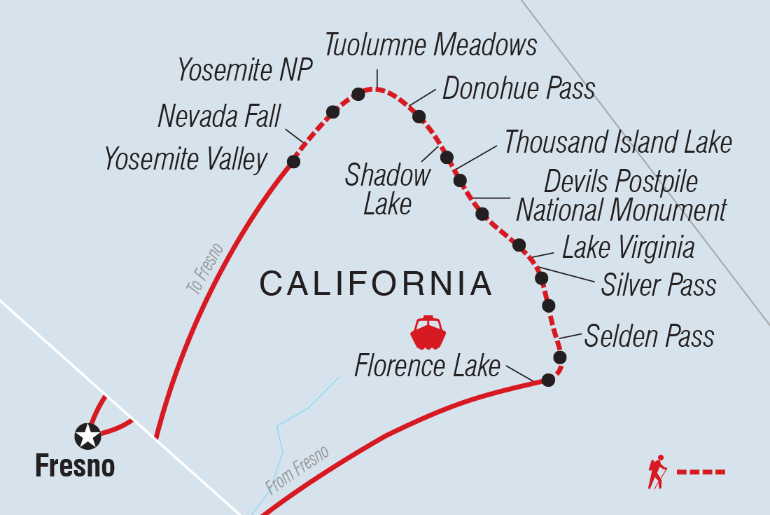 Map of John Muir Trail - Florence Lake To Yosemite Valley including United States Of America