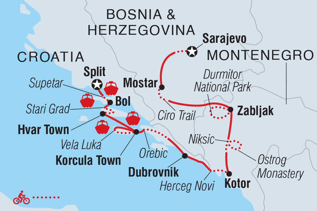 Map of Cycle Croatia & The Balkans including Bosnia And Herzegovina, Croatia and Montenegro