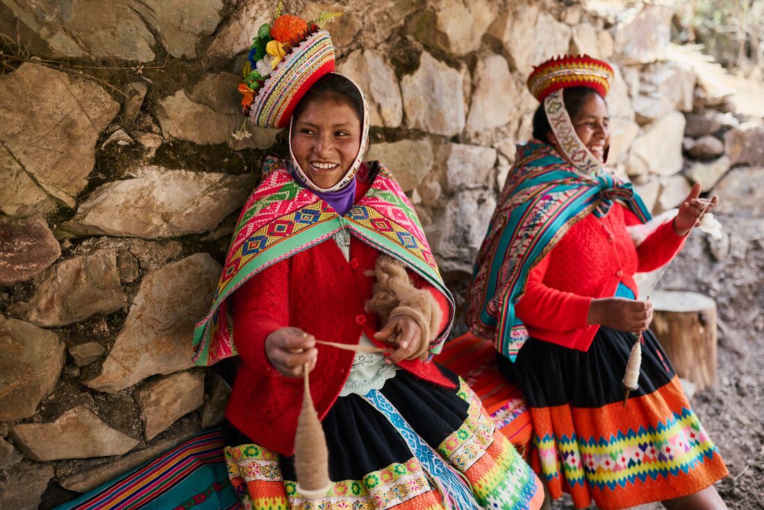 Women of the Huilloc community during weaving workshop in Sacred Valley of Peru