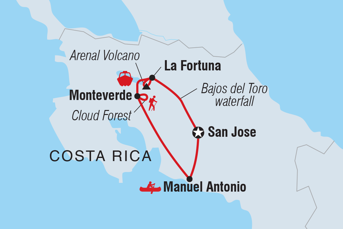 Map of Costa Rica Adventure including Costa Rica