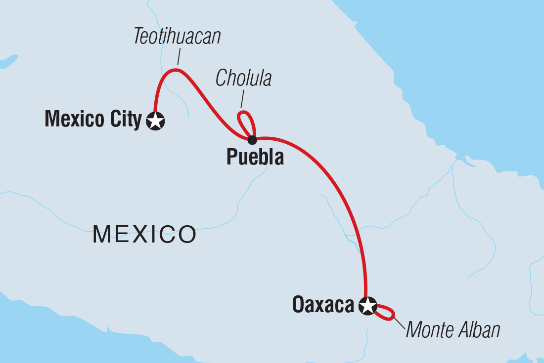 Map of Premium Mexico City To Oaxaca including Mexico