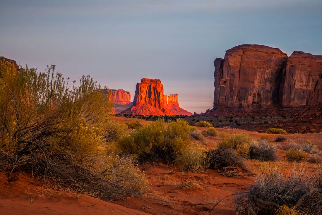 Golden hour light hitting Monument Valley in Utah, USA