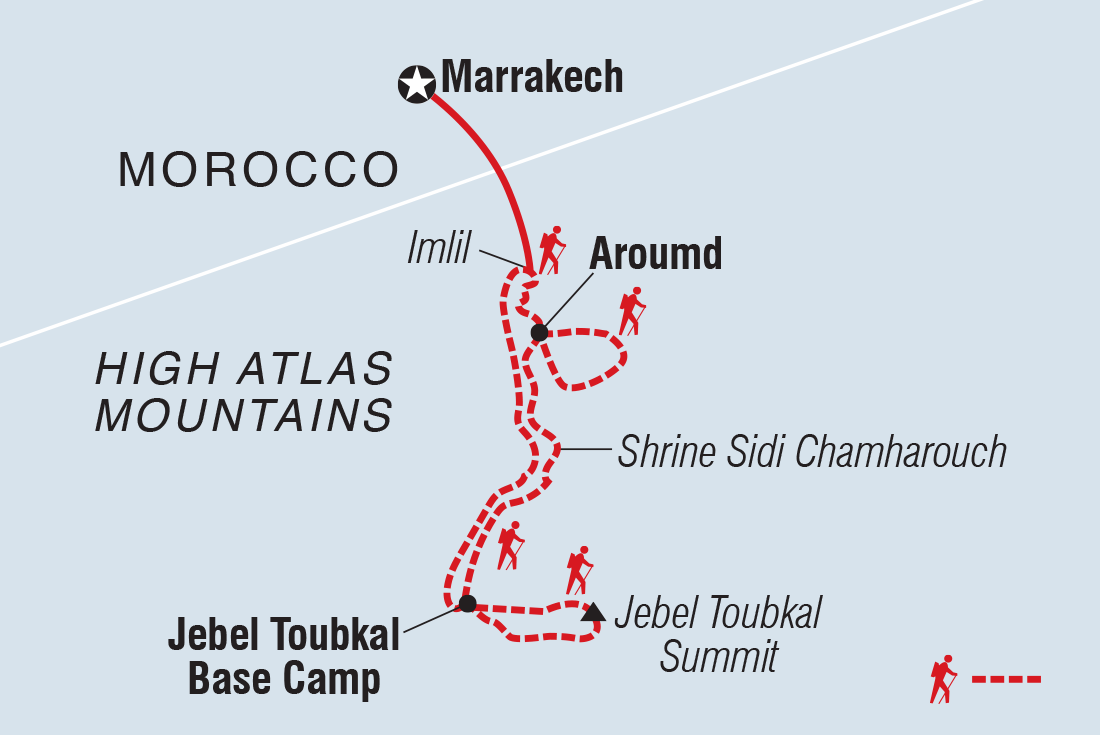 Map of Trek Morocco's Mount Toubkal including Morocco