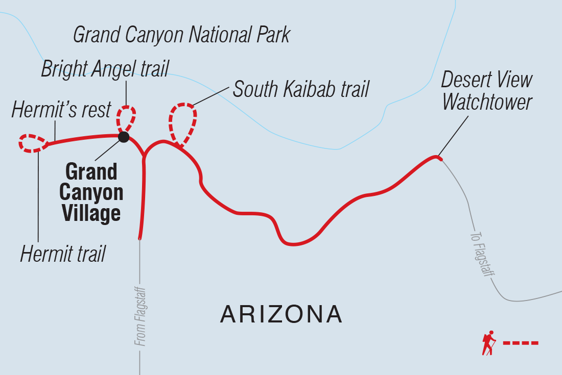 Map of Grand Canyon Hiking - South Rim including United States Of America