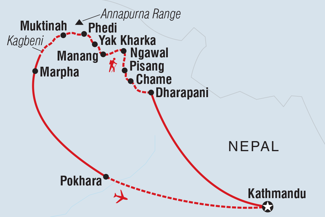 Map of Himalayan Trekking: Annapurna Circuit including Nepal