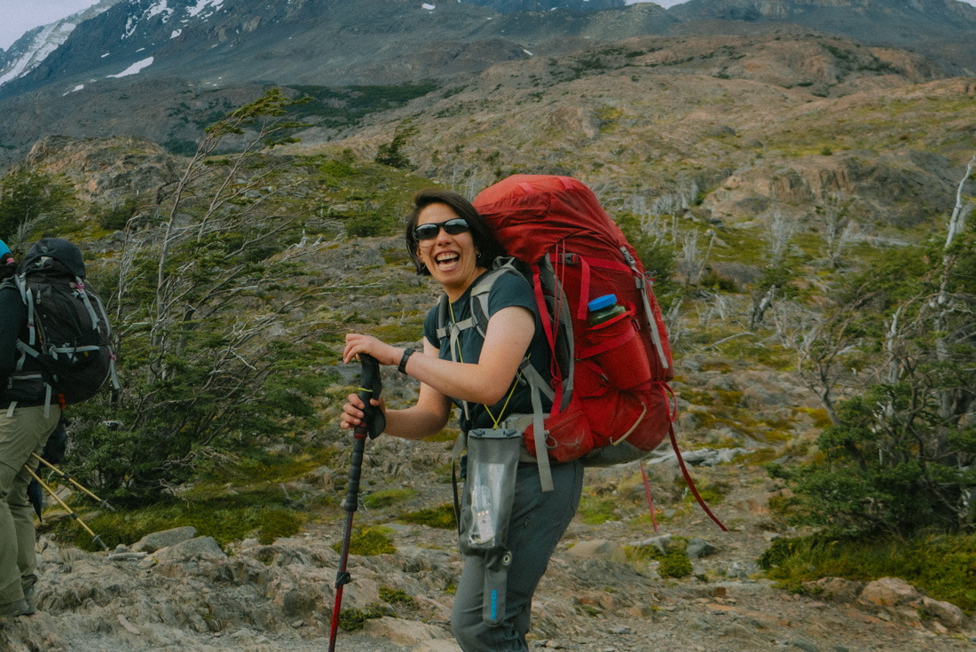 Your leader, Camilla, caught off guard backpacking in Torres del Paine National Park