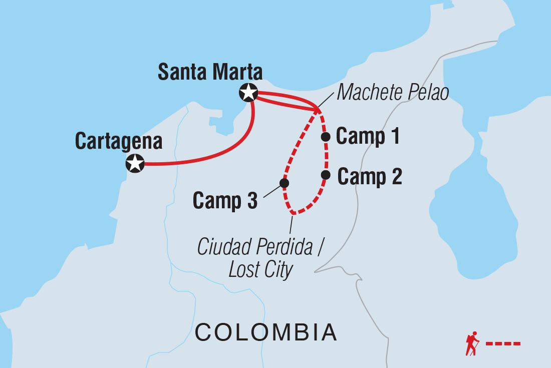Map of Colombia's Lost City Trekking including Colombia