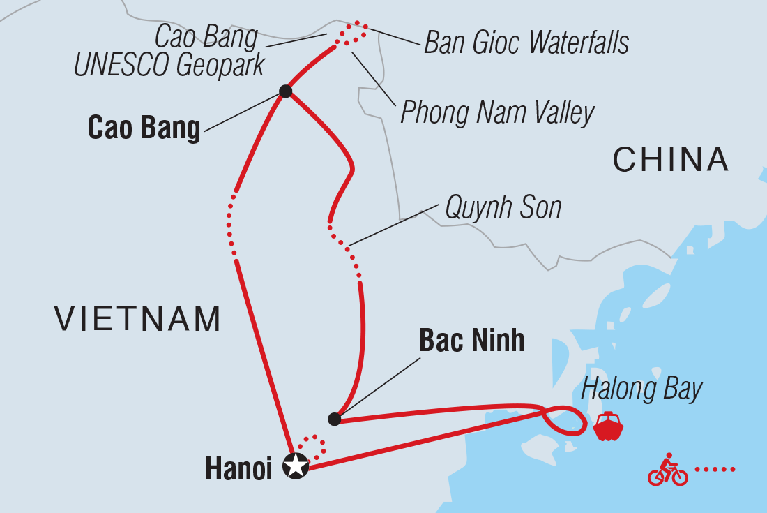 Map of Cycle Northern Vietnam including Vietnam